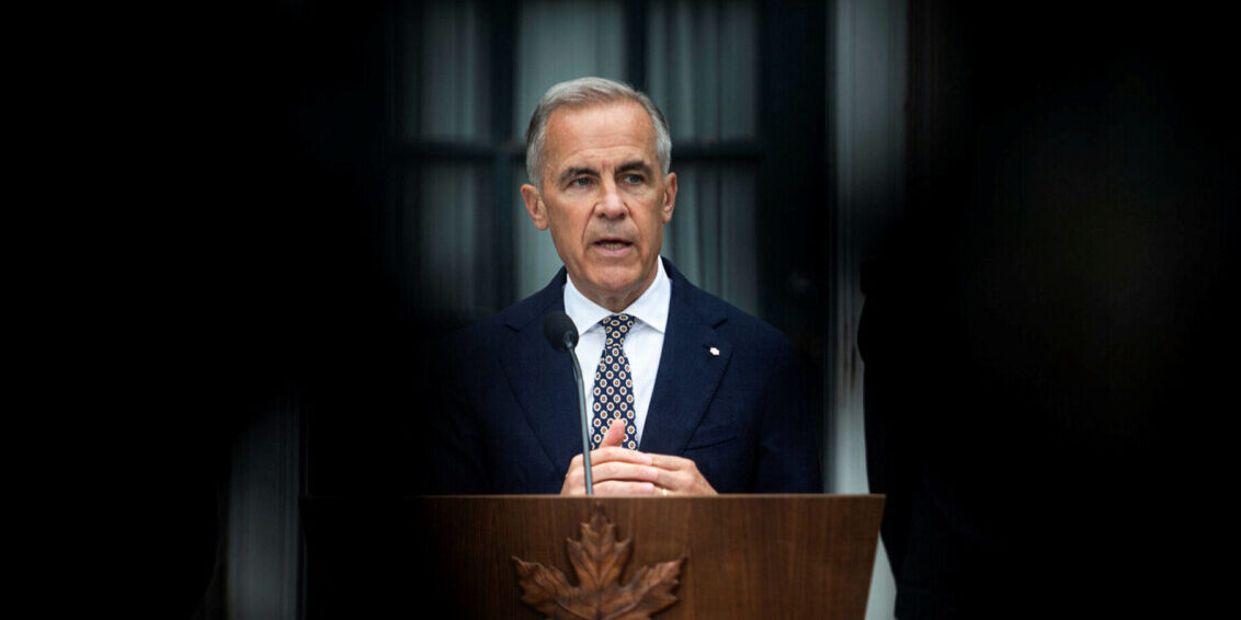 Prime Minister Mark Carney speaks with reporters outside 24 Sussex Drive on June 26, 2026, about plans for the prime minister’s residence. The Hill Times photograph by Andrew Meade