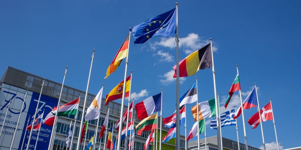 European Union flags.
